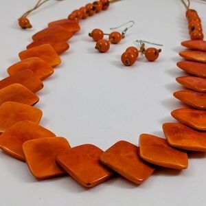 Vegan, Handmade Tagua Nut Necklace w/Earrings